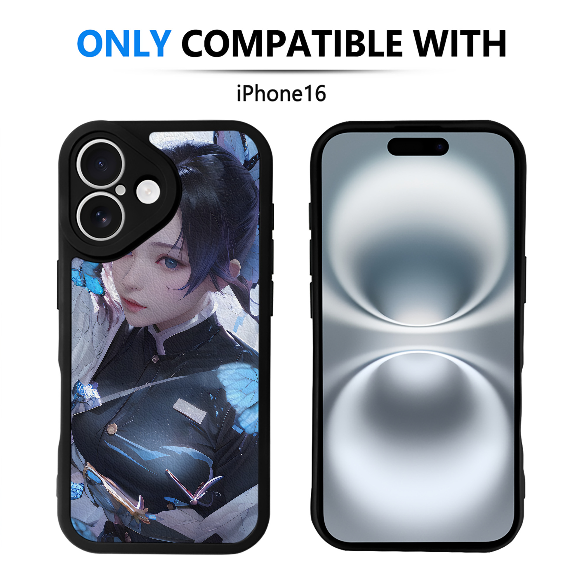 （画像用） 鬼滅の刃（きめつのやいば）蟲柱-胡蝶 しのぶ／こちょう しのぶ Kochou Shinobu 【iPhone 16シリーズ対応】シリコンスマホケース（レザー調） 材質：シリコン